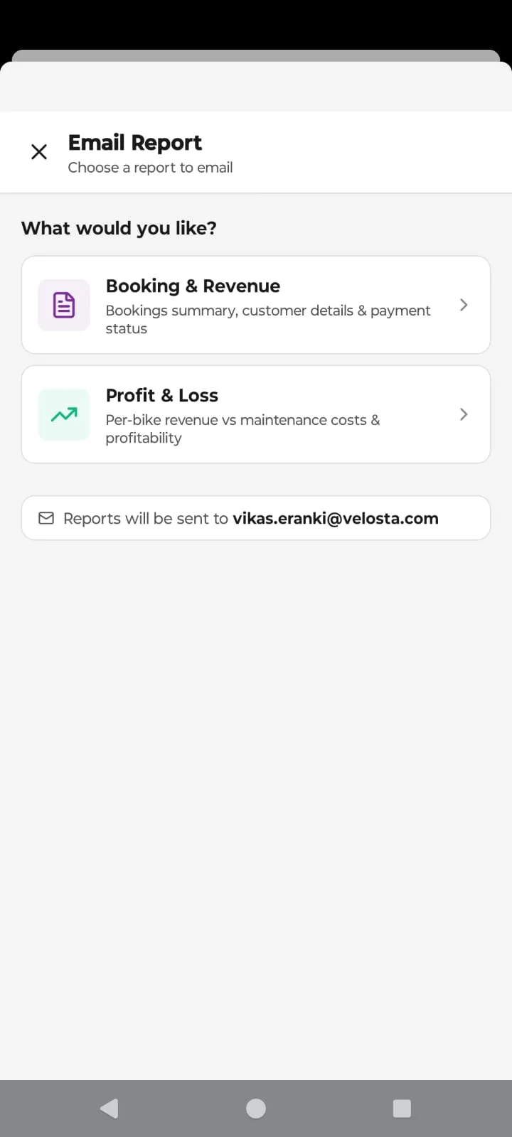 Reports in the Velosta app
