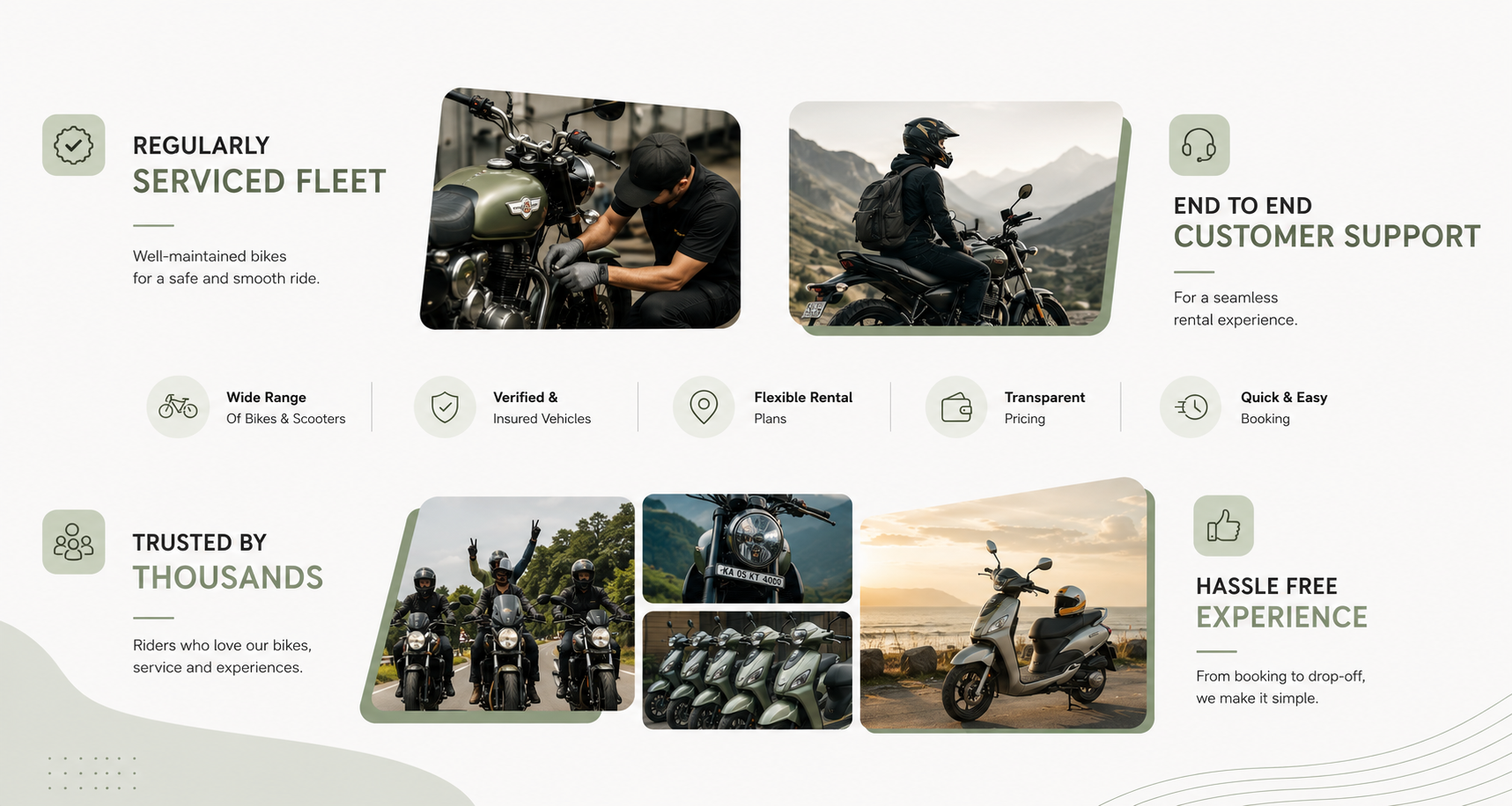 Velosta bike rentals — regularly serviced fleet, 24/7 customer support, trusted by thousands, and a hassle-free rental experience