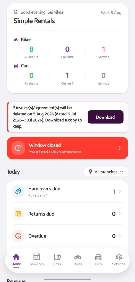 Velosta vendor app dashboard